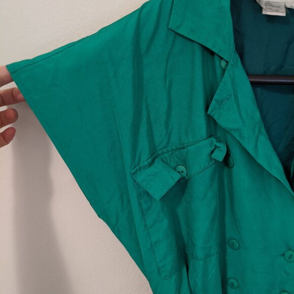 100% silk vintage Christmas green dress, lightweight modest - Picture 6 of 8